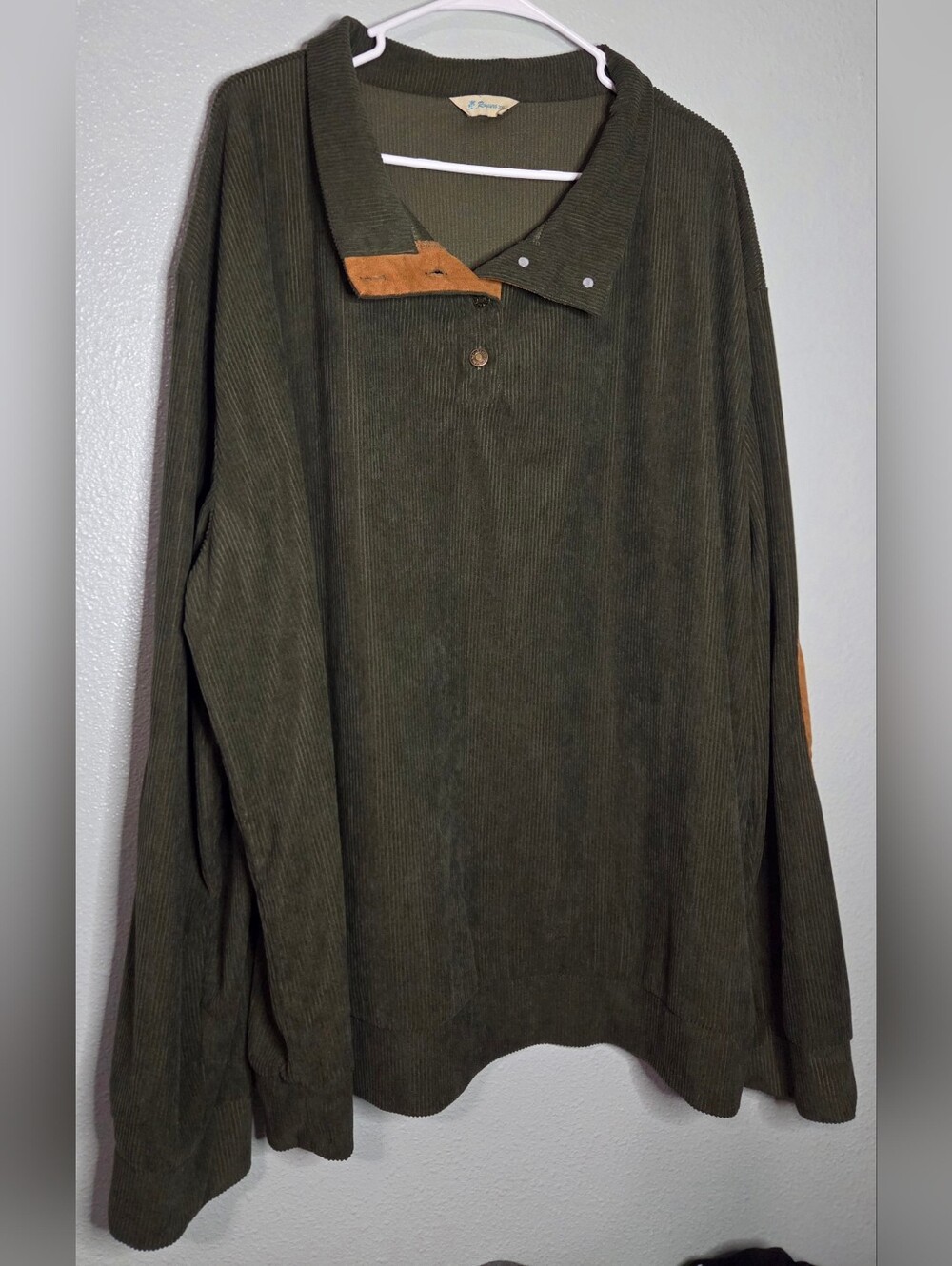 Rayaura Shirt Mens 3XL Corduroy Sweatshirt Stand Collar Pullover Elbow Patches - Picture 4 of 11